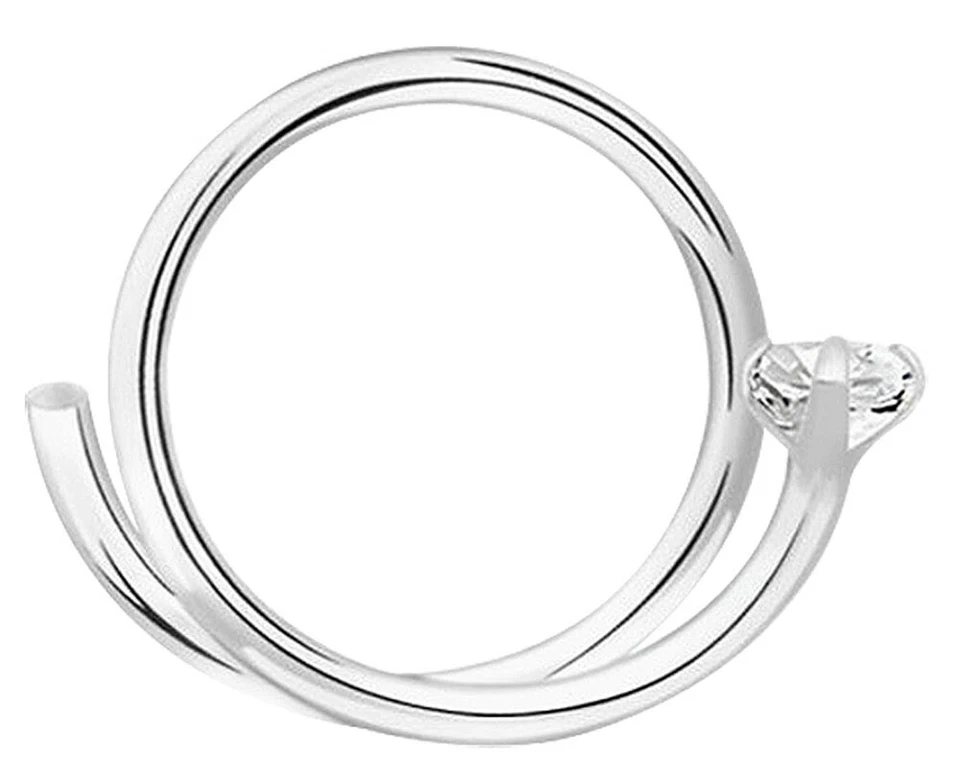 Fine Naso Di 925er Argento Sterling Spirale 0,8 MM Con 2mm Brillanti Pietra - Immagine 4 di 4