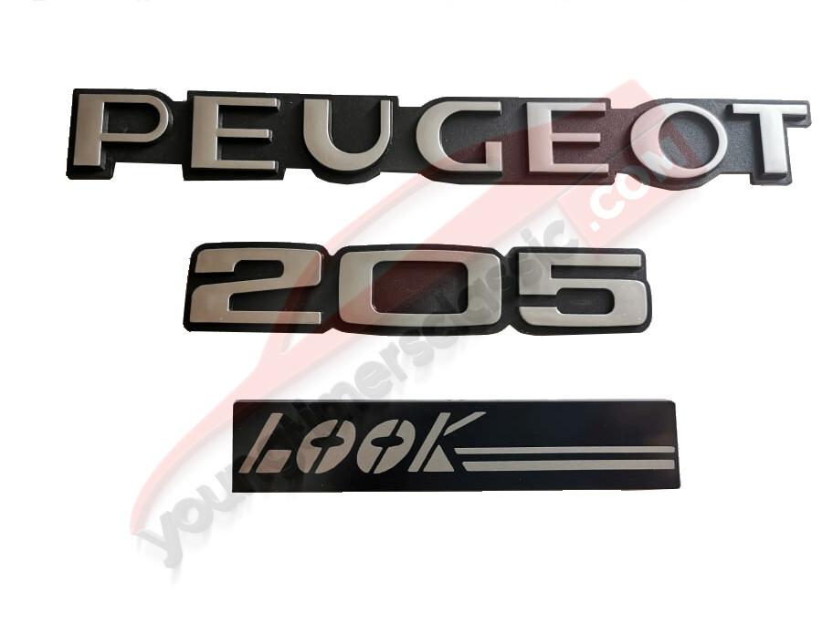 Logo Peugeot 205 look gris insigne calandre avant accessoire carrosserie youngtimer