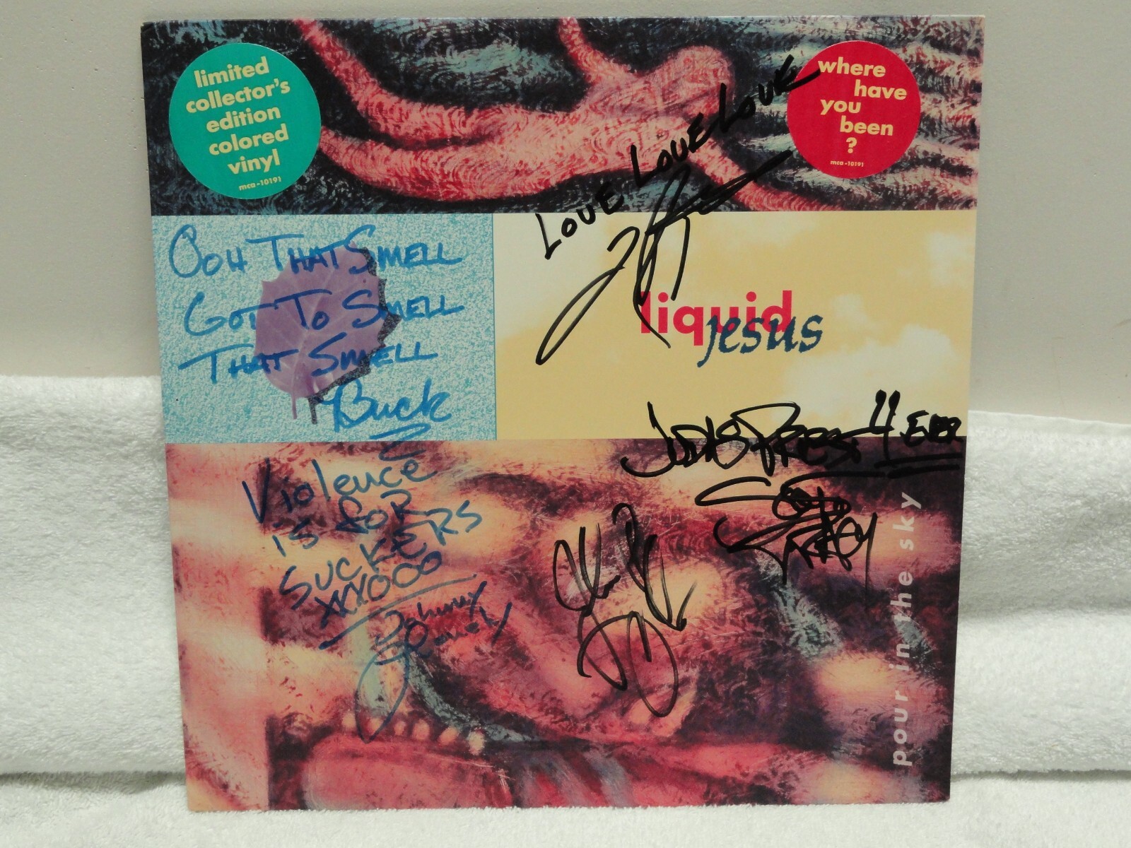 LIQUID JESUS 1991 POUR IN THE SKY FULLY AUTOGRAPHED GREEN LP VINYL
