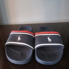 Kids Polo Ralph Lauren slides flip flops navy blue size 2 M EUC barely worn