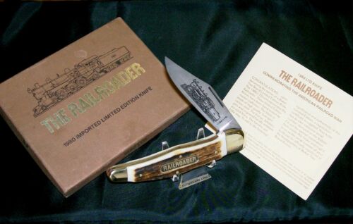 Boker Railroader Knife German Stag Folding Bowie 1980 Commemorative W/Packaging - 第 1/12 張圖片