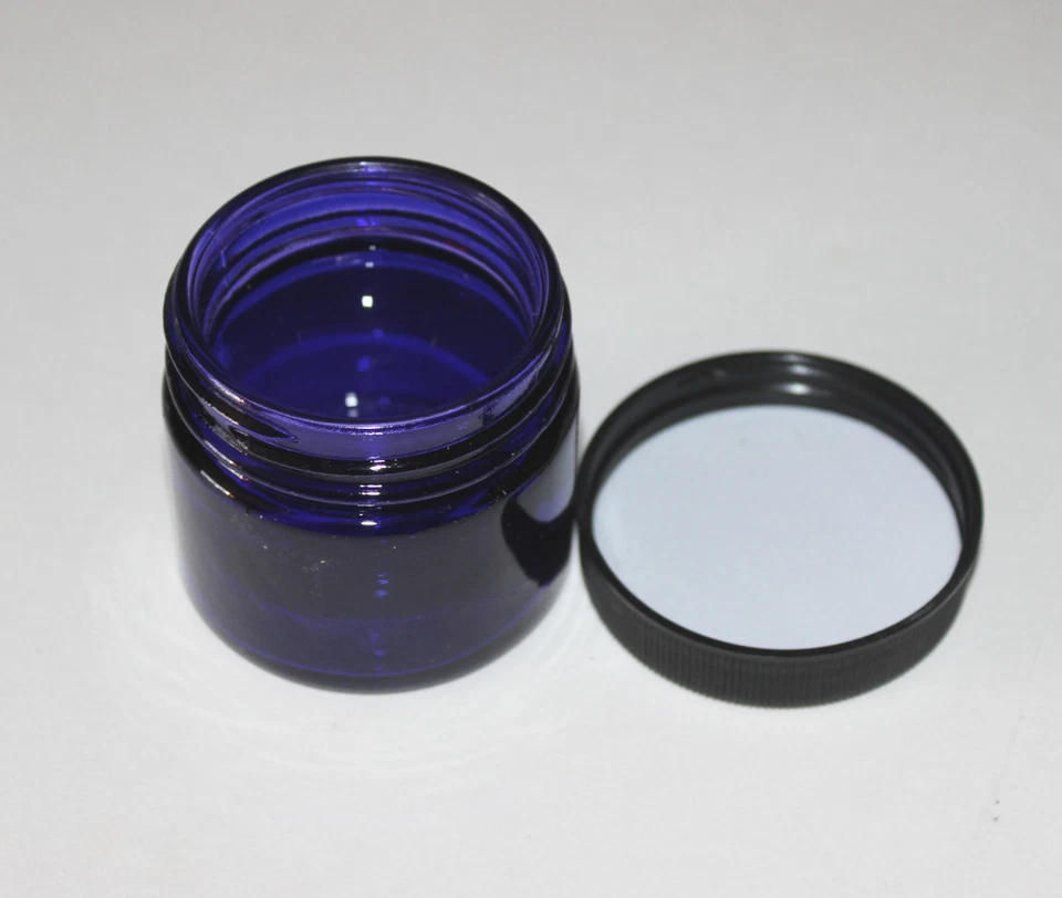 Nuevo tarro vacío azul de 2 OZ con tapa negra aceites esenciales ungüentos baño y cuerpo Foto 2 de 2