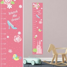 Personalised FABRIC Height Growth Chart Pink Princess Castle Design Add Name DOB