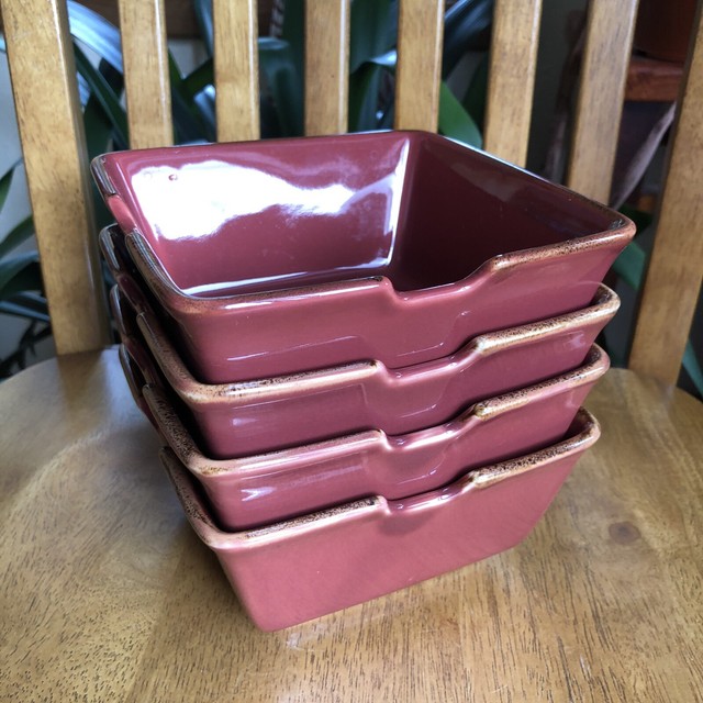 Pottery Barn Asian Square Paprika Red Pho Ramen Noodle Bowls Japan Set