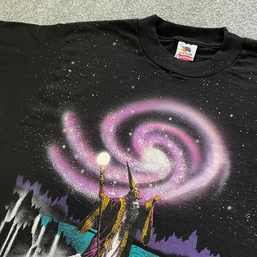 VINTAGE Wizard All Over Print Shirt Adult Medium M Black Galaxy Fantasy AOP 90s - Picture 5 of 18