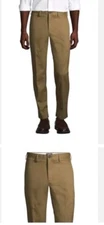 Lands End Mens Plain Front comfrt waist Pant 34x31 No Iron Balsam Bark Khaki #4B