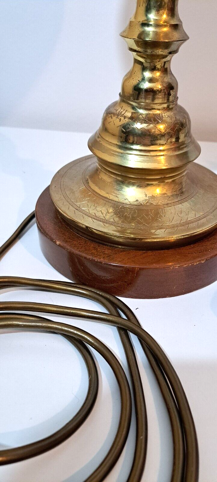 Vintage Tall Brass Candlestick Lamp Asian Design Etched Brass Table lamp eBay
