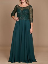Plus Size Chiffon Mother of The Bride Dresses for Wedding Three Quarter Sleeve