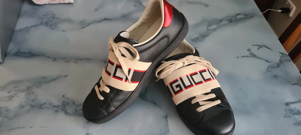 Gucci Ace Stripe Black 523469 US 10.5 Men's 03P Genuine Like New GUCCI SHOES - image 4 of 4