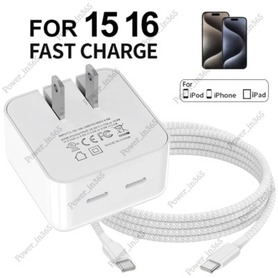 PD Fast Charger Cord 35W USB-C Power Adapter Block For iPhone 15 16 Pro iPad Pro
