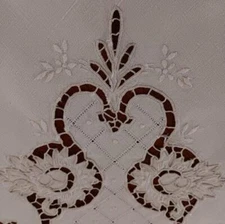 Vintage Madeira Linen Tablecloth Richelieu Needle Lace Cutwork Embroidery 32"