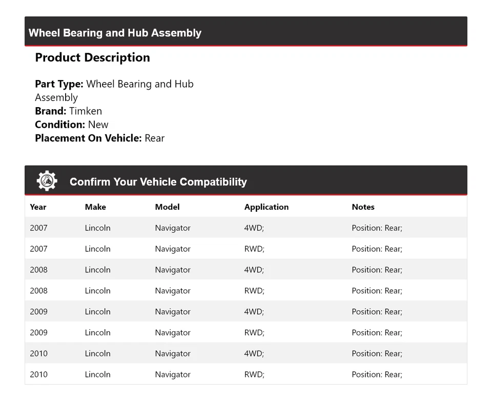 Conjunto de cojinete de rueda y buje trasero Timken 2008 para Lincoln Navigator 2007-2010 Foto 2 de 4
