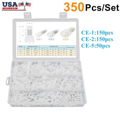350Pcs Nylon Closed End Caps Crimp Cap Copper Core Connectors 22-10AWG Terminals