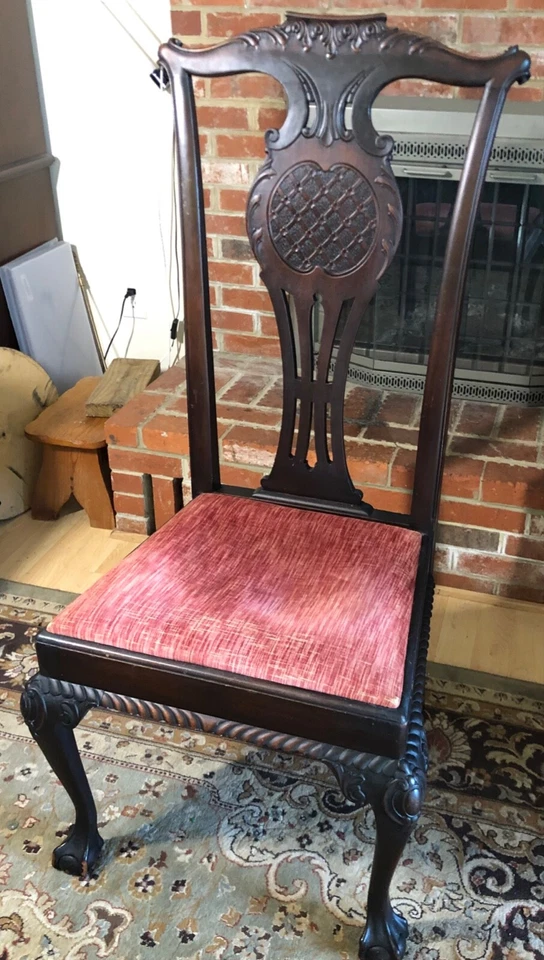 ¡ANTIGUA SILLA DE RESPALDO ALTO ESTILO CHIPPENDALE MADERA TALLADA! ¡SOLO RECOGIDA LOCAL! Foto 4 de 4