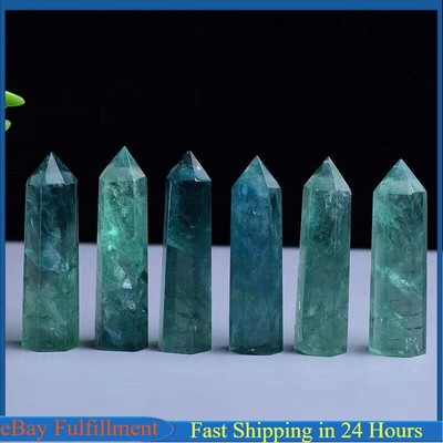 70-80mm Natural Green Fluorite Quartz Crystal Point Wand Healing Stone Pillar US