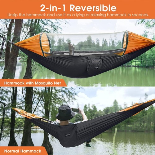 Large Camping Hammock with Mosquito Net 2 Person Pop-up Parachute - Picture 2 of 6