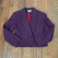 Vintage Pendleton Houndstooth Wool Blazer Jacket Blue Red Sz 8 Petite