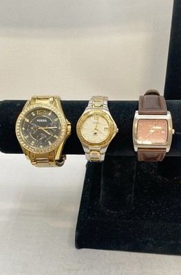 Fossil Wristwatch Lot of 3 Gold Tone Two-Tone Leather Quartz Mixed Models