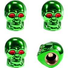 4 Pcs Skull Style Tire Valve Caps - Green Copper Red-eyes Universal Fit 4 Pcs Skull Style Tire Valve Caps - Green Copper Red-eyes Universal Fit