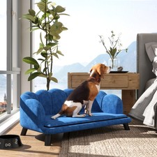 Velvet Large Dog Couch with Foam Cushioning for M L Dogs, Dark Blue