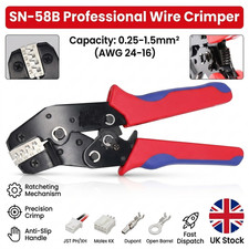 SN-58B Ratchet Crimping Pliers 0.25-1.5mm² AWG23-16 Wire Terminal Tool Kit UK
