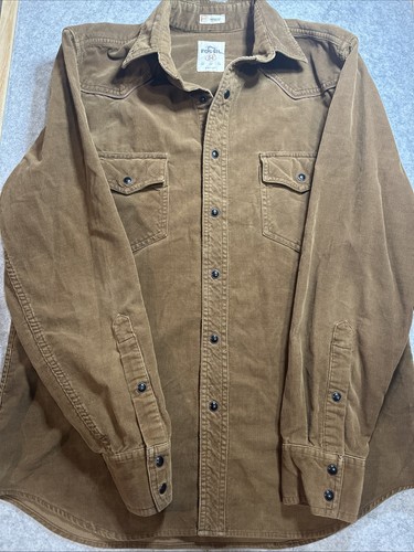Fossil 54 Vintage Fit Brown Corduroy Western Pearl Snap Shirt Men’s Medium