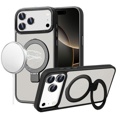 For iPhone 17 Pro Max Case Metallic Magnetic Circle Ring Stand + Tempered Glass