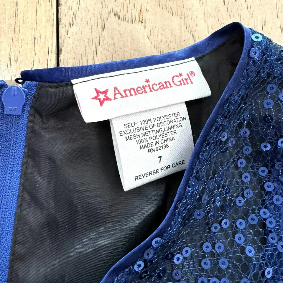 Vestido American Girl Happy Holidays Lentejuelas y Piel Sintética Encogida Azul NIÑOS Talla 7 8 Foto 3 de 4