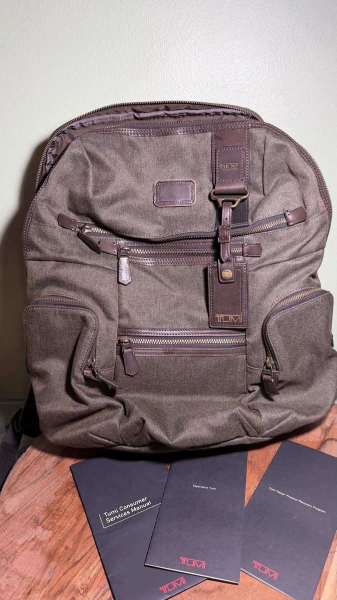 ebay tumi alpha bravo knox backpack TUMI Alpha Bravo Knox Ballistic Gray Nylon and Brown Leather Backpack  EXCELLENT