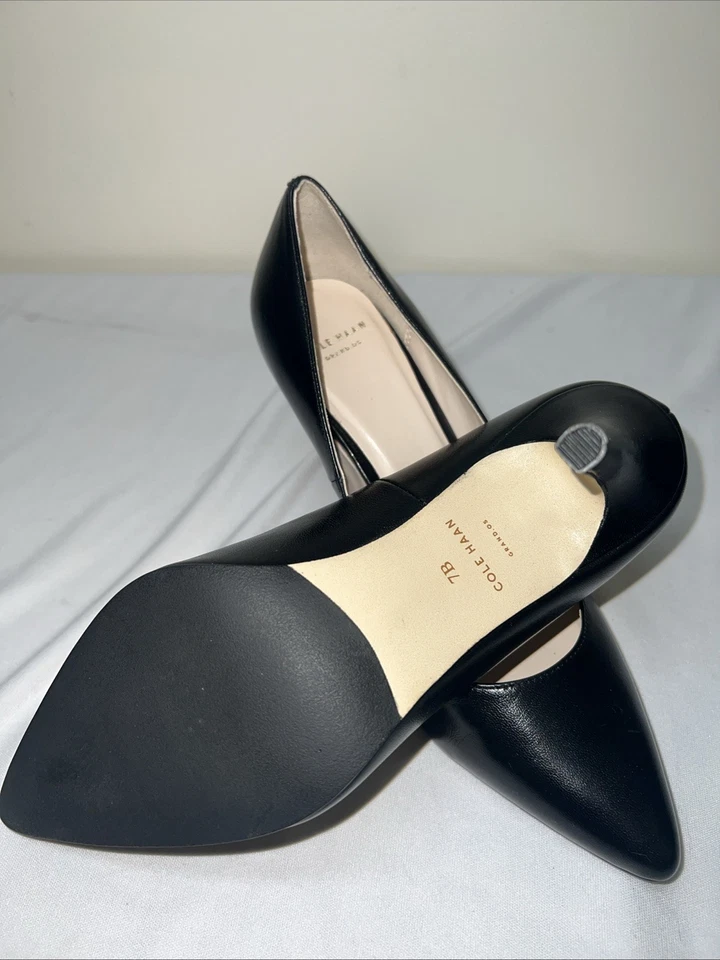 Zapatos de tacón de aguja Cole Haan Eliza Grand.OS de cuero liso con punta negra, 7B nuevos Foto 3 de 4