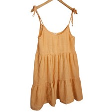 Aerie Peach Tiered Mini Dress Gold Shimmer Tie Straps Cottagecore M