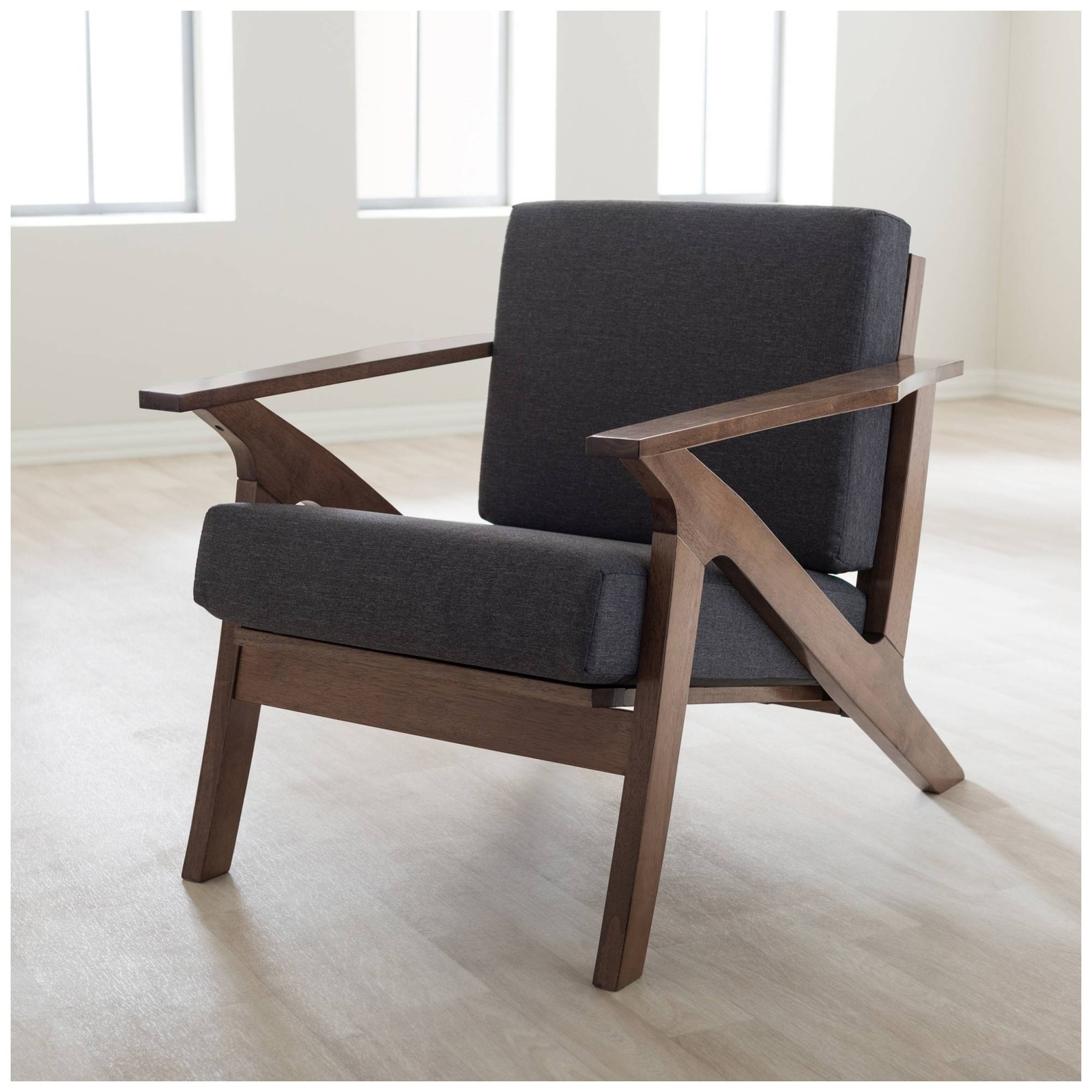 Baxton Studio Cayla Gray Fabric and Walnut Wood Lounge Chair