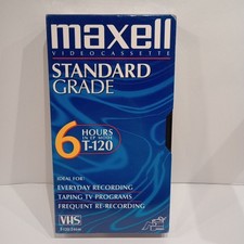 Maxell VHS Video Cassette Factory Sealed, Standard Grade 6 Hours T-120/246m