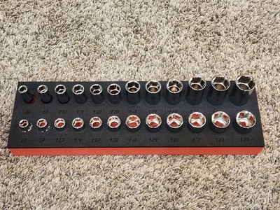 Icon 24 pc 3/8 DRIVE METRIC DEEP SOCKET SET 6 POINT 8-19mm Short Deep Foam NEW