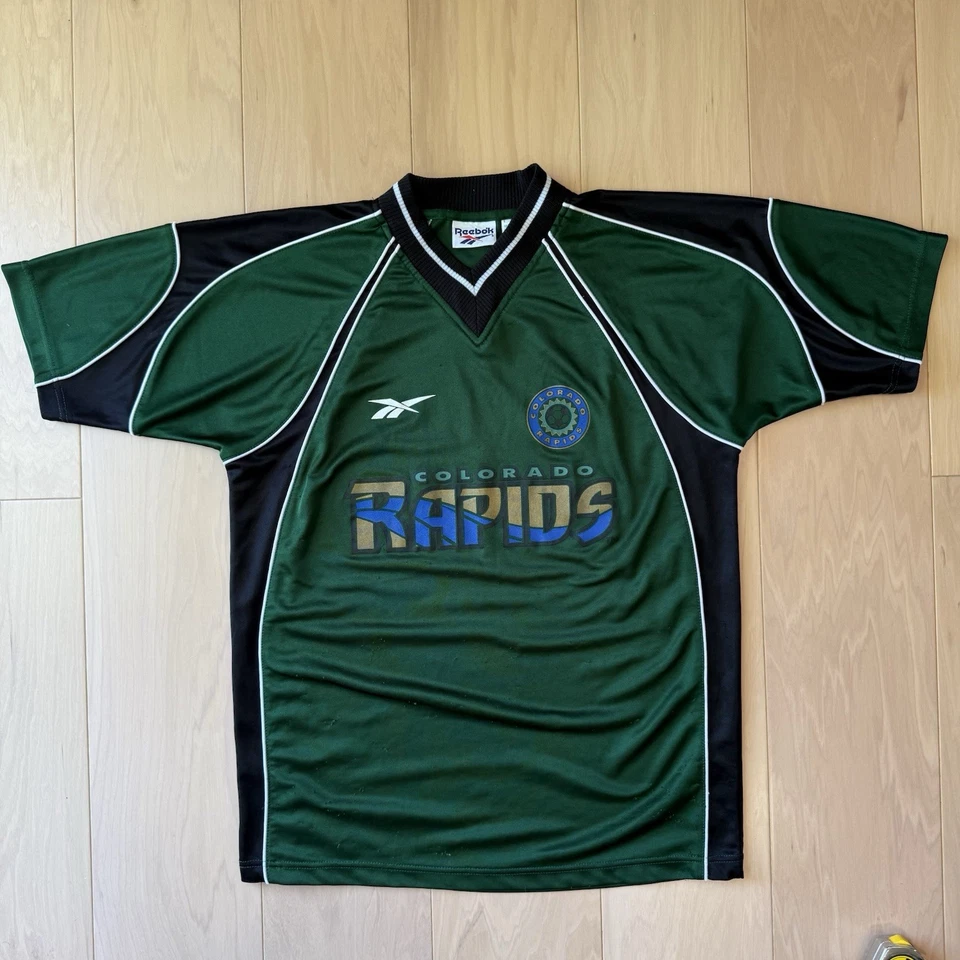 Camiseta deportiva de fútbol vintage de los Colorado Rapids pequeña verde Reebok años 90 MLS Foto 2 de 4