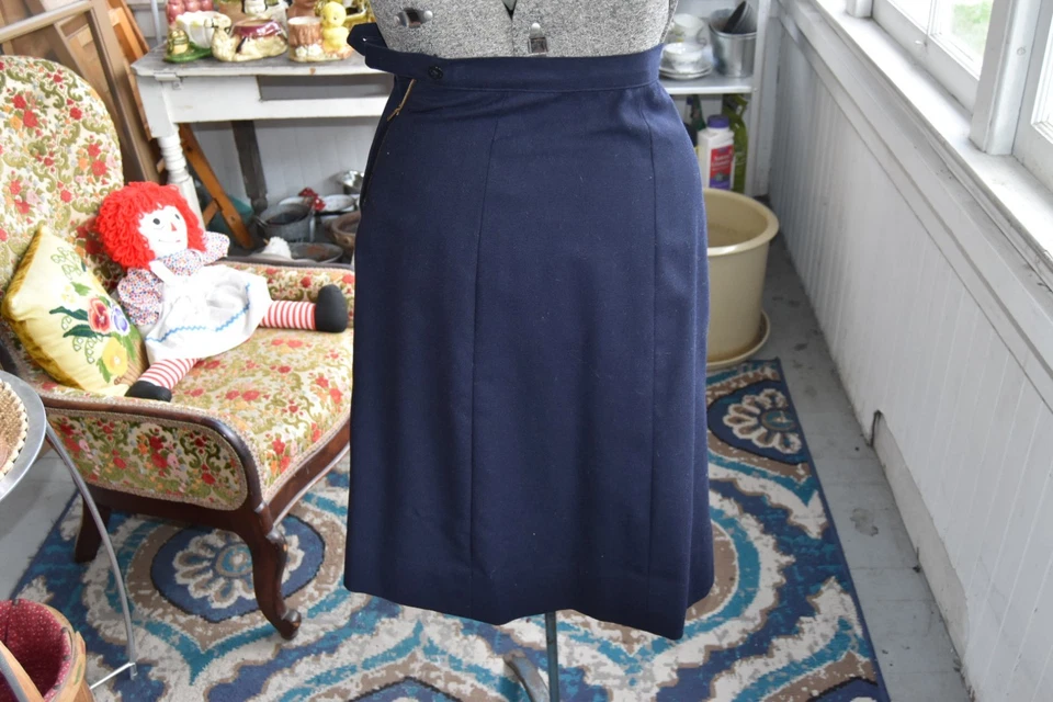 Falda de lana vintage años 40-50 Service Unform, Michael Inc., vestido azul talla cremallera XS Foto 3 de 4