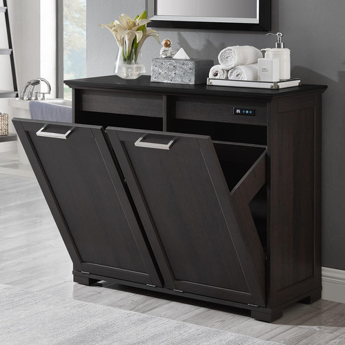 Double Tilt Out Trash Cabinet, Wooden Kitchen Garbage Can Free Standing Holde...