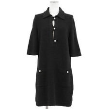 CHANEL Knit Dress P74602 CC Faux Pearl S/S Women Size 38 Black