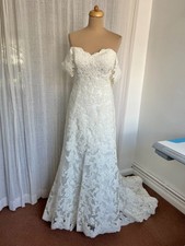 Maggie Sottero Lace Mermaid Wedding Dress UK 8 Ivory Off Shoulder Corset Bridal