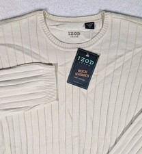 NWT Izod Rock Washed Sweater Mens Large Pullover Crew Neck Beige