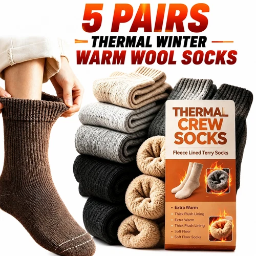 5 Pairs Thermal Winter Socks Mens Womens Thick Warm Merino Wool Socks Size 6-11