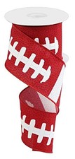 Football Laces Wired Ribbon 10 Yards Red Dark Red White Craft Bow Wreath Decor