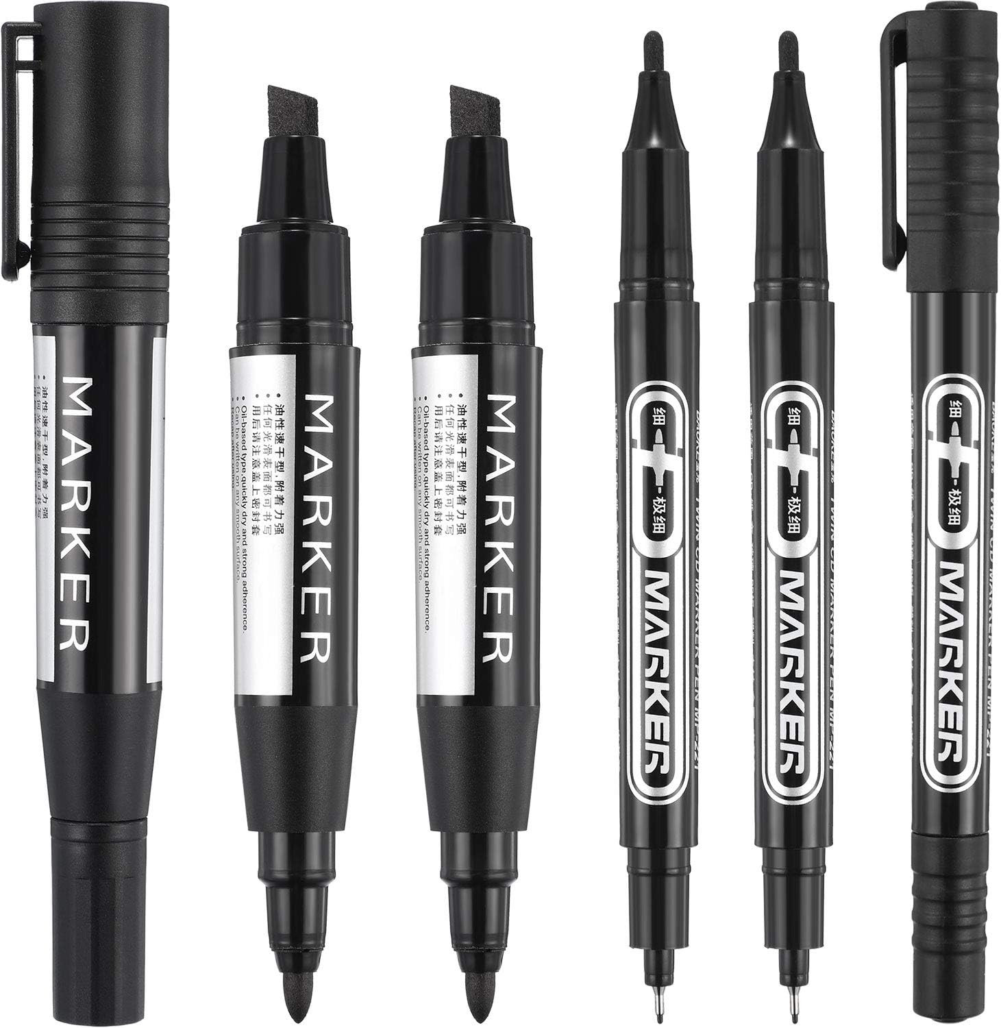 Double Ended Ultra Fine Fine Chisel Tips Black Ink Pens