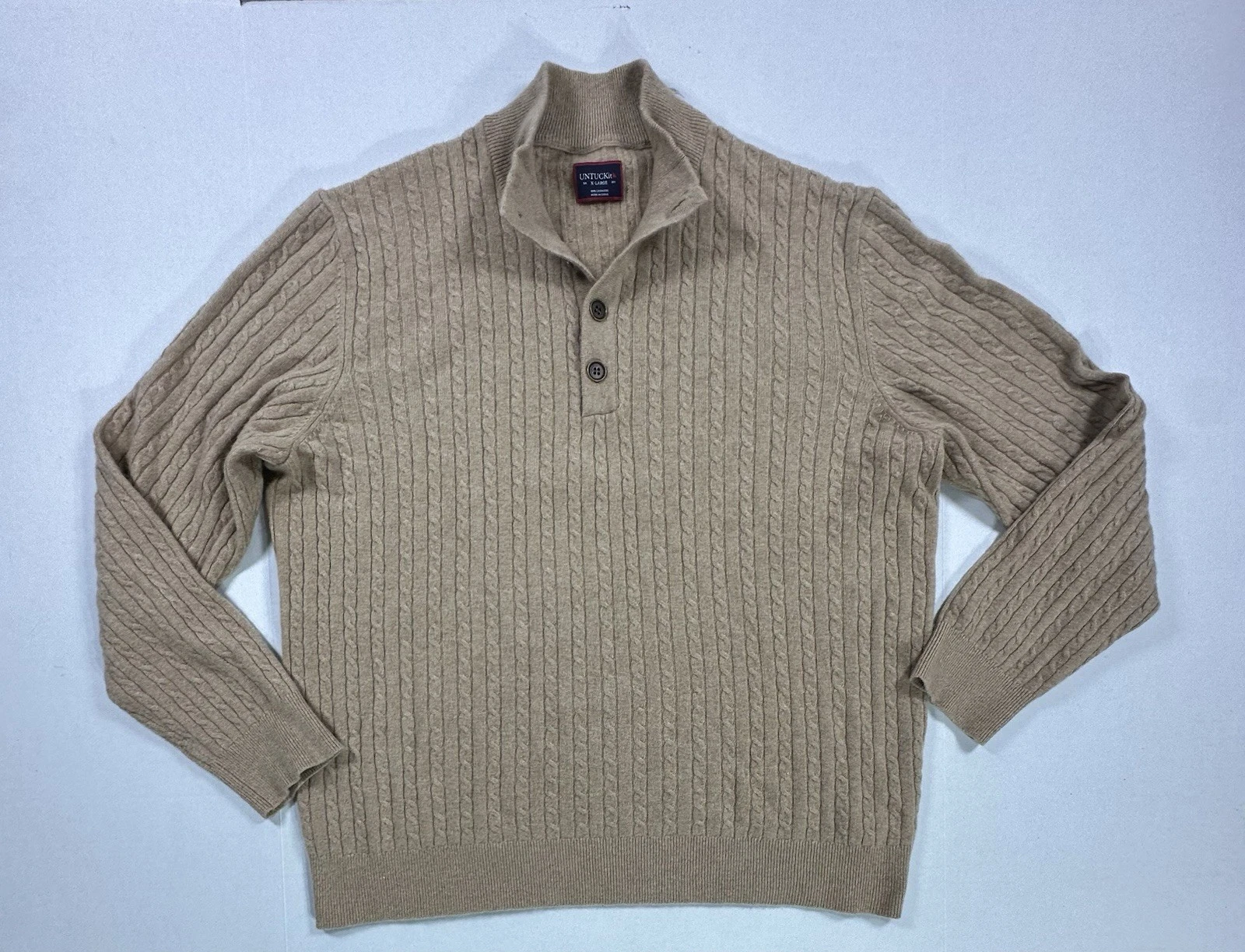 UNTUCKit 100% Cashmere La Frenz Cable Knit Sweater Tan Light Brown EUC Size XL
Opens in a new window