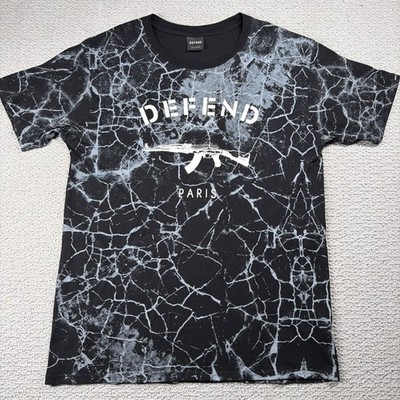 Defend Paris Tee Marble Black XXL Short Sleeve T-Shirt AK-47 Logo Graphic