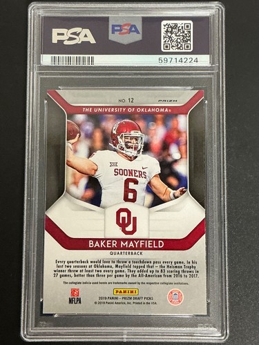 Panini Prizm DP #12 2019 Baker Mayfield Pink Pulsar PSA 10 GEM MT 224 - Imagen 2 de 3