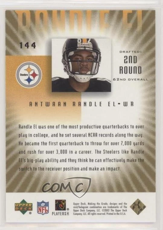 2002 Upper Deck Graded Making the Grade Gold /75 Antwaan Randle El Rookie RC - Image 2 of 2