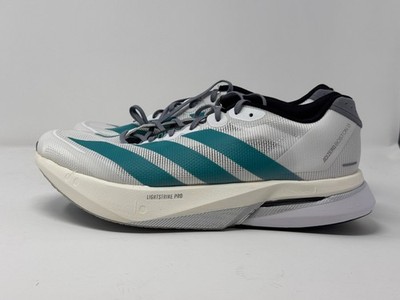 Adidas Adizero Boston 13 Mens White Blue Athletic Running Shoes Sneakers