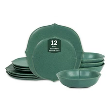 Baskerville 12-Piece Dinnerware Set Stoneware, Green