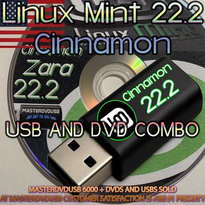 Linux Mint Cinnamon 22.2  Zara    USB + DVD Bootable Live/Installer   Fast Ship